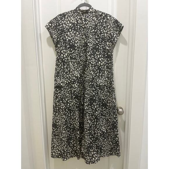 Ann Mashburn Black & White Button Down Linen Short Sleeve Midi Shirt Dress Sz M - Picture 1 of 9